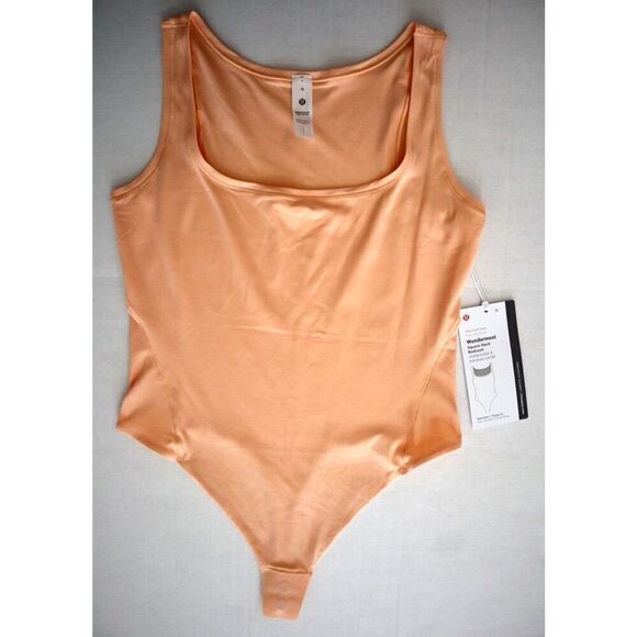Lululemon Women's Sz M Peach Wundermost Nulu Square Neck Sleeveless Bodysuit - Picture 1 of 10